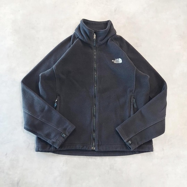 ノースフェイス フリースジャケット ラグラン 古着 ロゴ刺繍 L 黒 16525