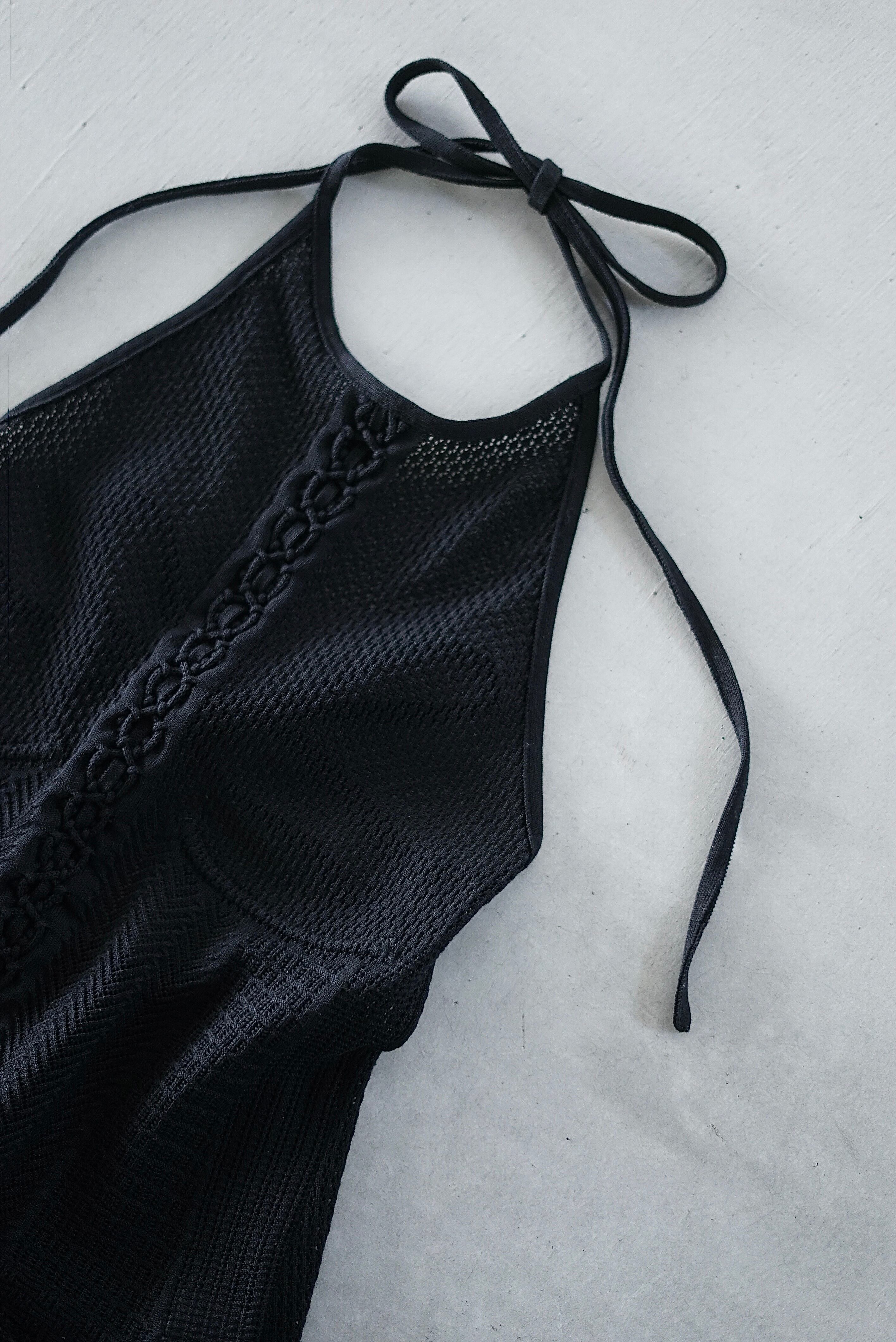 Mame Kurogouchi / Openwork Lace-up Knitted Top ( BLACK / WHITE 