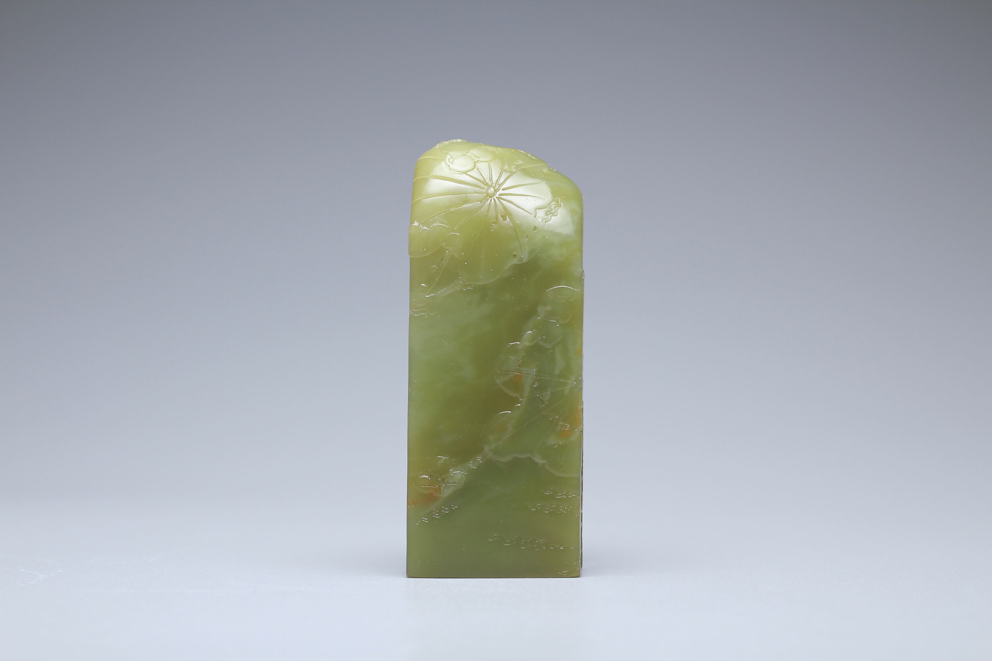 寿山石印材 月尾緑石 希少 高級印材 薄意彫刻 書道 篆刻 | 正一 古美術