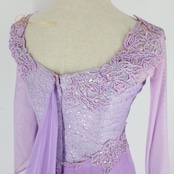 社交ダンス 衣装 スタンダード ドレス ワンピース パーティドレス Sekine ダンス衣装 パープル系 シルバー系 紫 レース スパンコール 長袖 リュック?