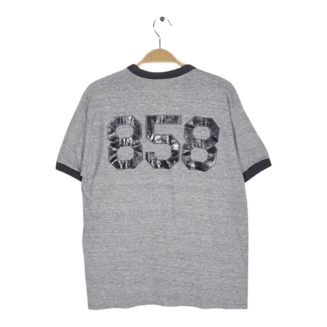 80s ナンバリング リンガーTシャツ ヴィンテージ Tシャツ 霜降りグレー トリムT サイズM相当 BZ0664