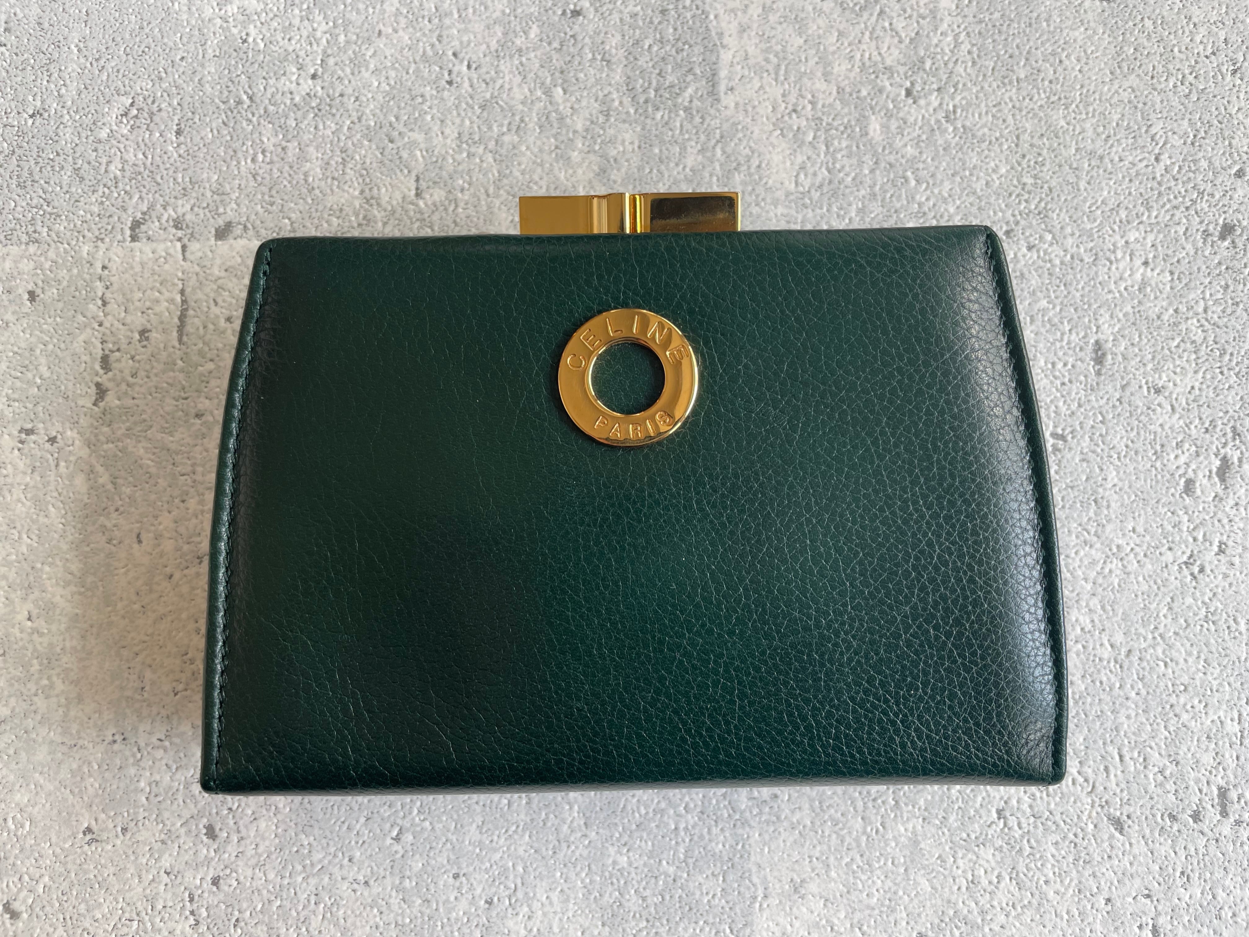 CELINE サークルロゴ がま口コインケース グリーン | Petit luxe Vintage