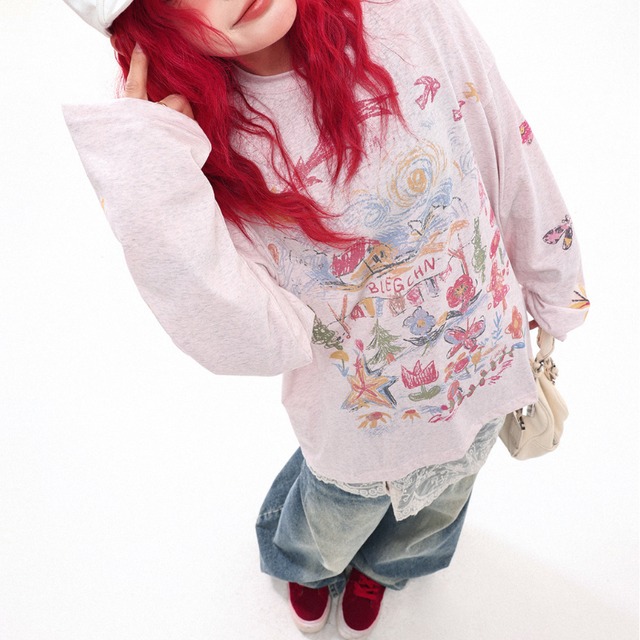 dreamy drawing long tee　ドリーミードローイングロングティー　J1715