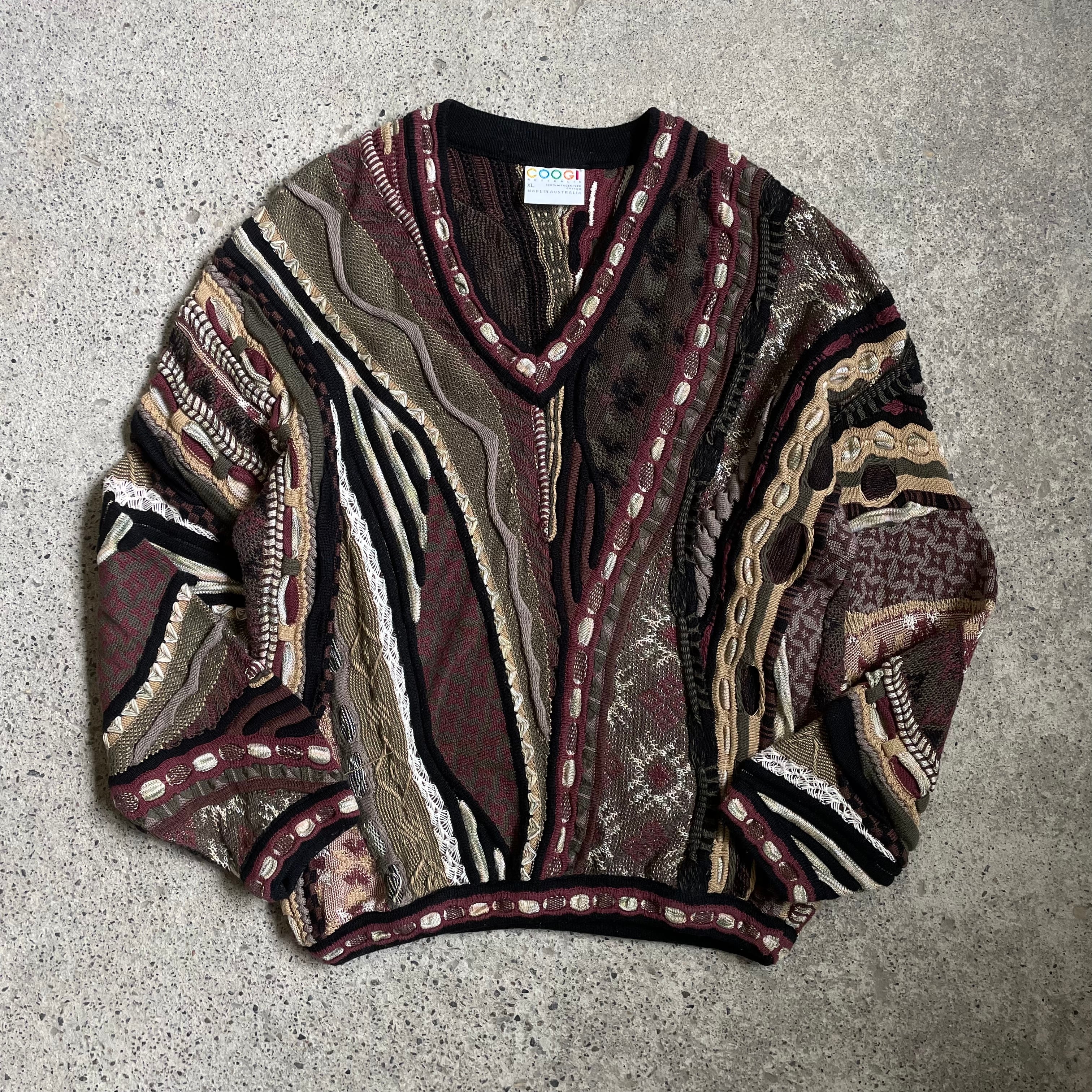 COOGI V neck Cotton Sweater クージー Vネック コットン セーター 3Dニット XL ＃5020100 kapre