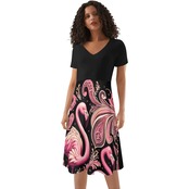 Women's Black Top Ruffle Summer Dress Paisley 4707