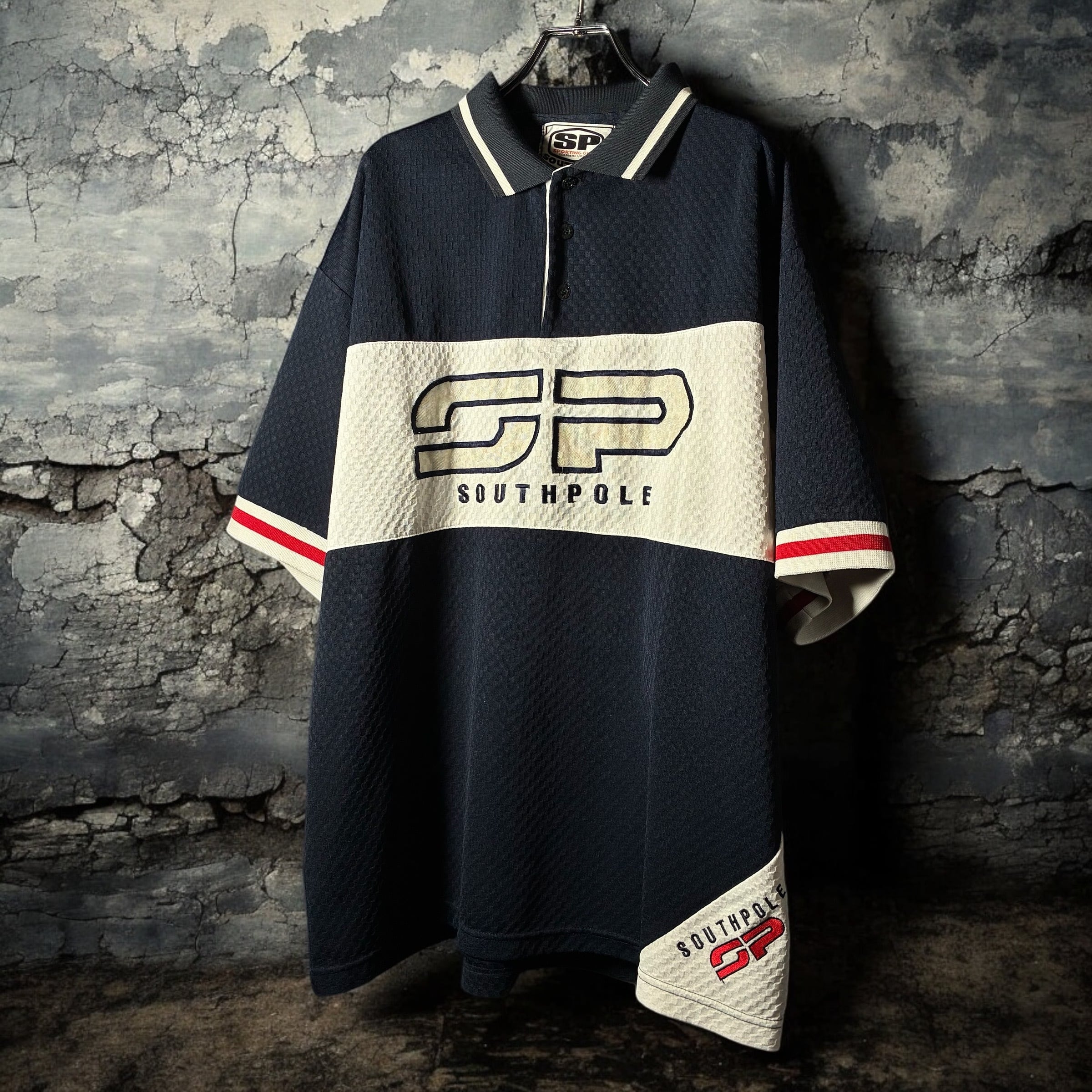 SOUTH POLE 半袖ゲームシャツ　オーバーサイズ　白　ネイビー　XL SOUTH POLE 半袖ゲームシャツ オーバーサイズ 白 ネイビー XL