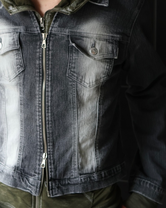 Short length double zip denim jacket