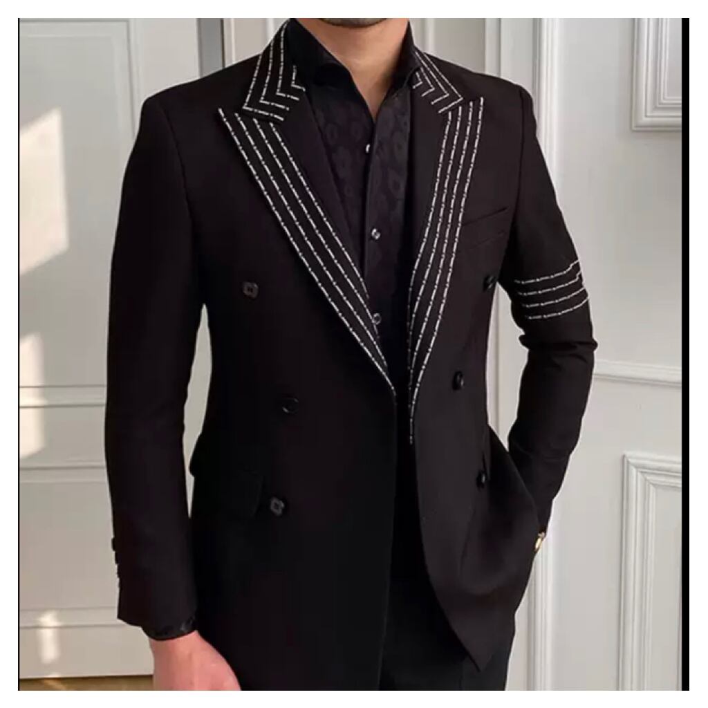 HUNTSMAN ブラックダブルブレストスーツ 175/88/98