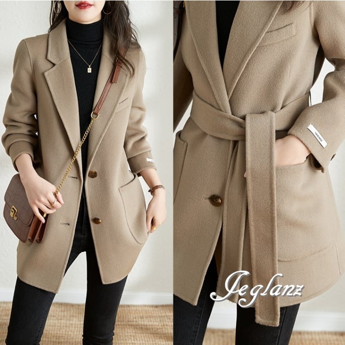 4色 ニット ブレザー ジャケット コート アウター 共ベルト きちんと感 ♪(M5107)τ