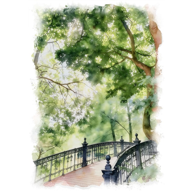 絵画 風景画(街並み) オランダ アムステルダム フォンデル公園 インテリアアート額付き 水彩画・油絵風 WAT0900