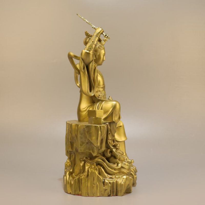 九天玄女像 玄武元帥剣持神像 置物 オブジェ 真鍮製 鎮宅 化煞 守護神