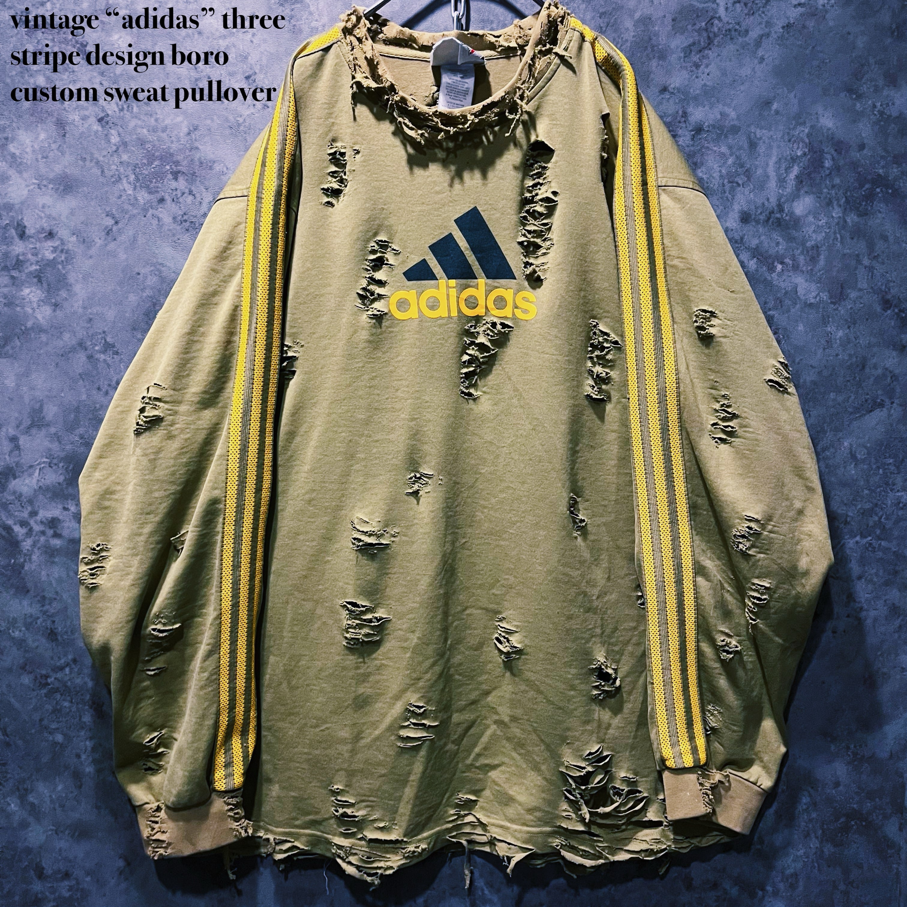 【doppio】vintage “adidas” three stripe design boro custom sweat pullover