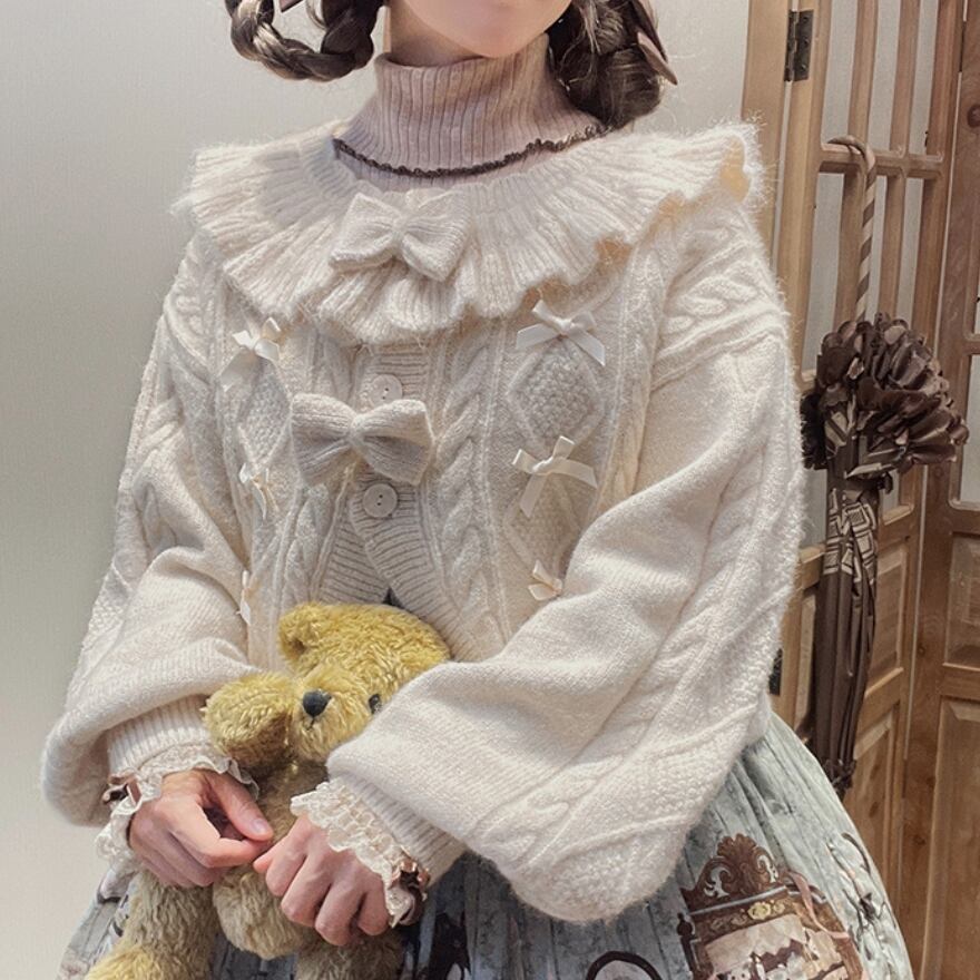 ガーリーファッション フリル リボン ニット セーター ロリィタ