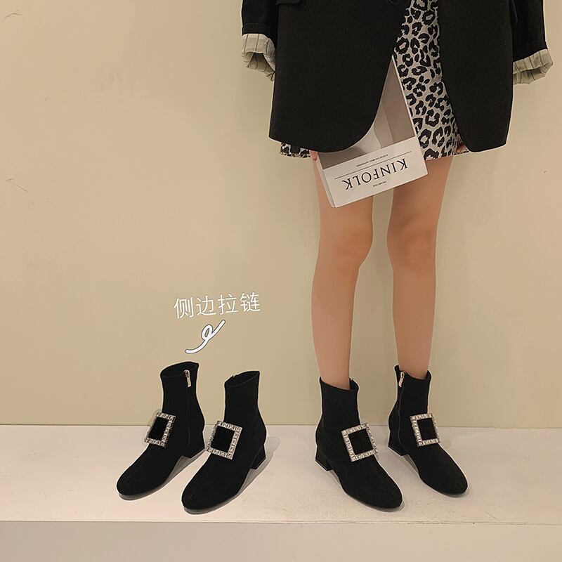 薄手ブーツショートレッドラインストーンカジュアル 靴 シューズ ラウンドトー フェイクシューズ10362651855