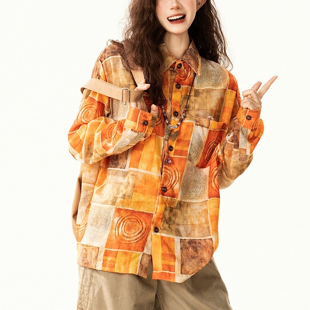 art block pattern shirt　アートブロックパターンシャツ　J1783