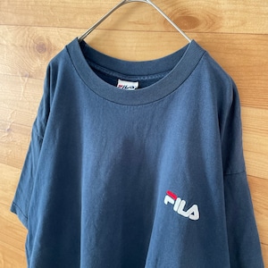 【FILA】USA製 Tシャツ ワンポイント 刺繍ロゴ XL オーバーサイズ US古着