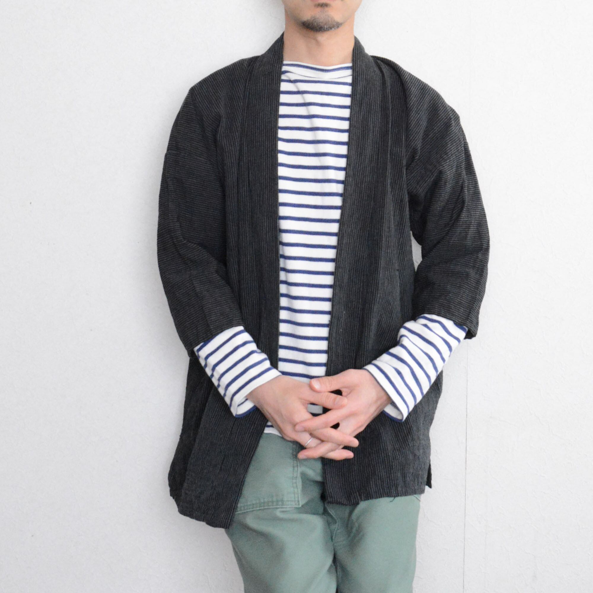 野良着 細袖～筒袖 着物 木綿 縞模様 ジャパンヴィンテージ 昭和