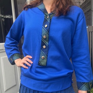 50’s blue check three quarter sleeve tops【dead stock】