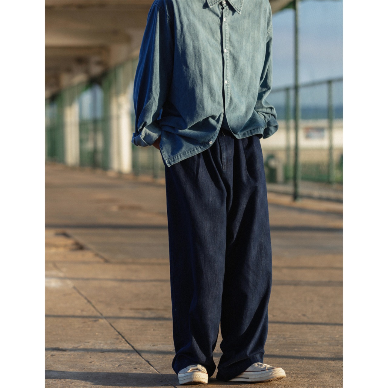 Drawstring wide denim pants 0190 - 5