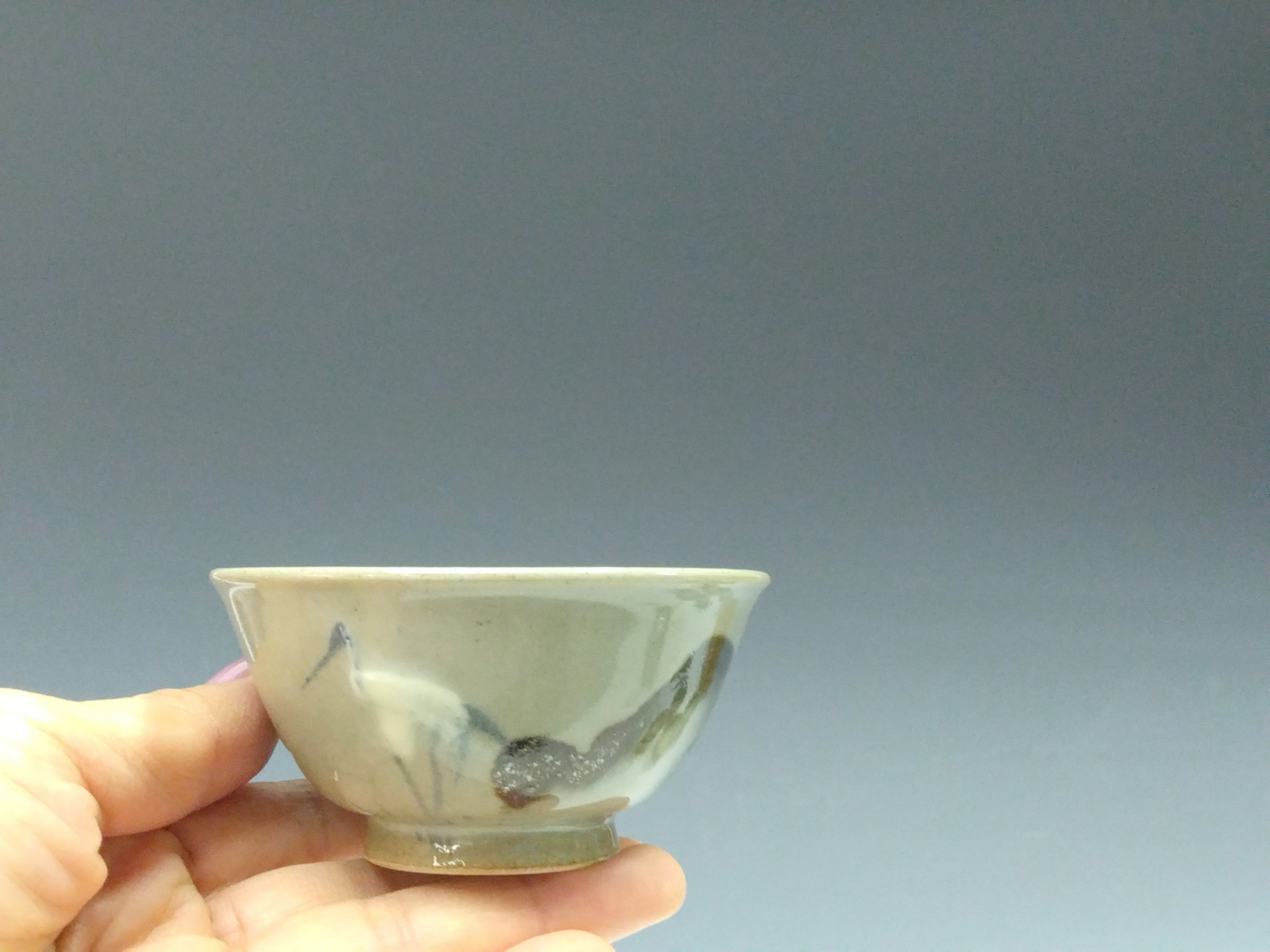 時代もの 鉄呉須絵白釉 白鶴図 煎茶碗 6客 dbsy14676-o | こがん堂