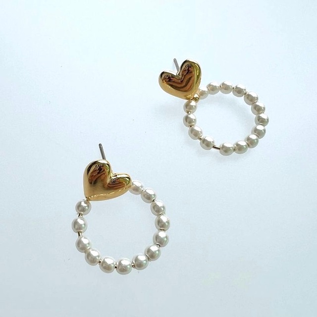 heart hoop ring pearl pierce