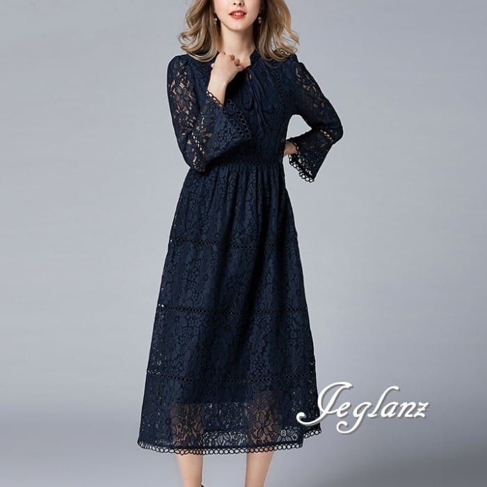 総レース ワンピース ドレス エターナル 7分袖 大きいサイズ ♪(M8790)ζ