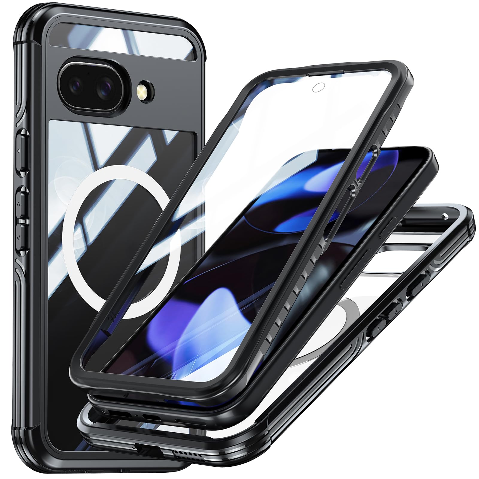 Lafunda Google Pixel 9a 用 ケース 360度全面保護 MagSafe対応 透明 スマホカバー 角保護強化 ガラスフィルム付き