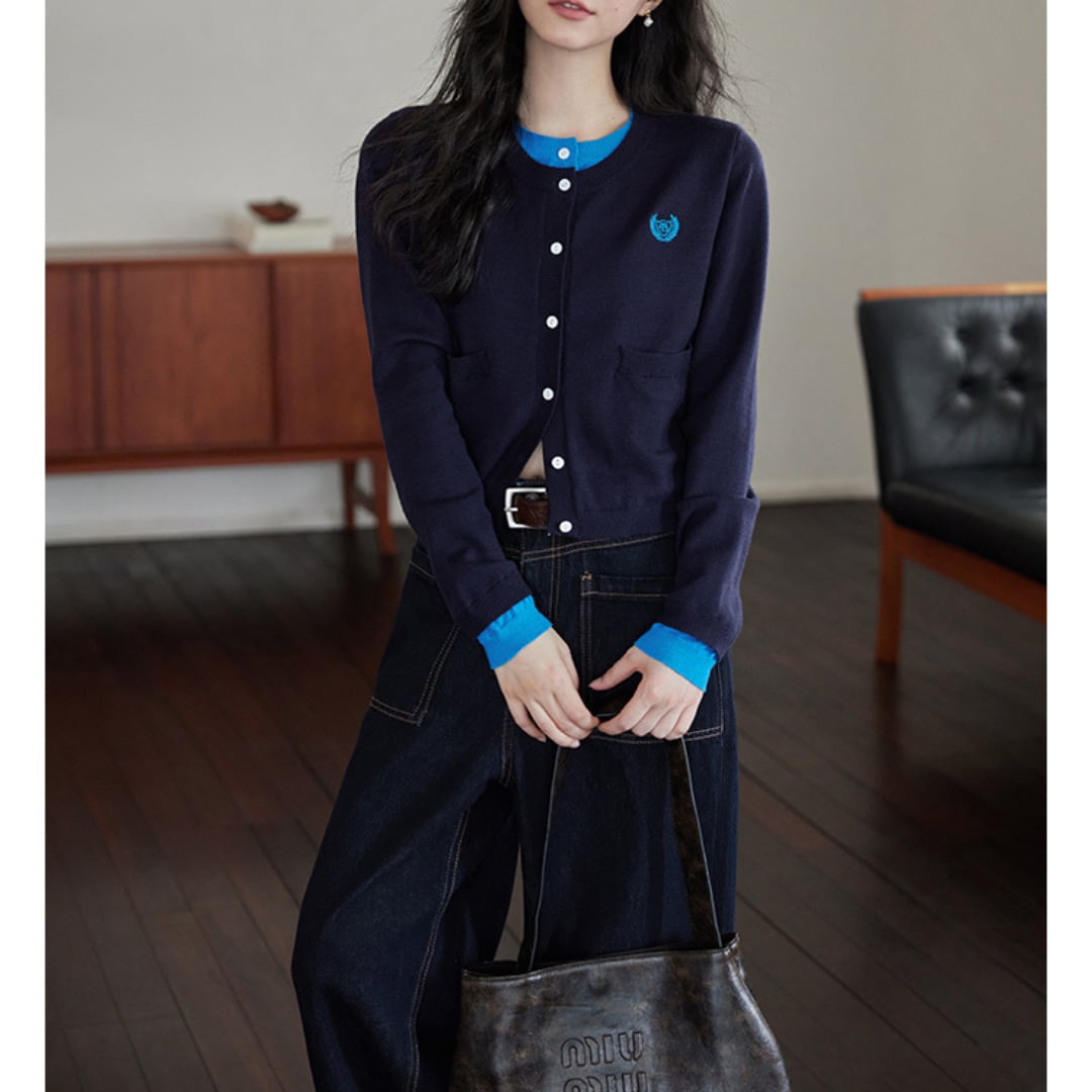 faux two piece knit cardigan