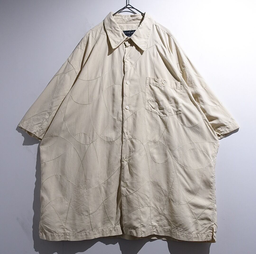 90s Beige Gradient Embroidery Design Silk Shirt