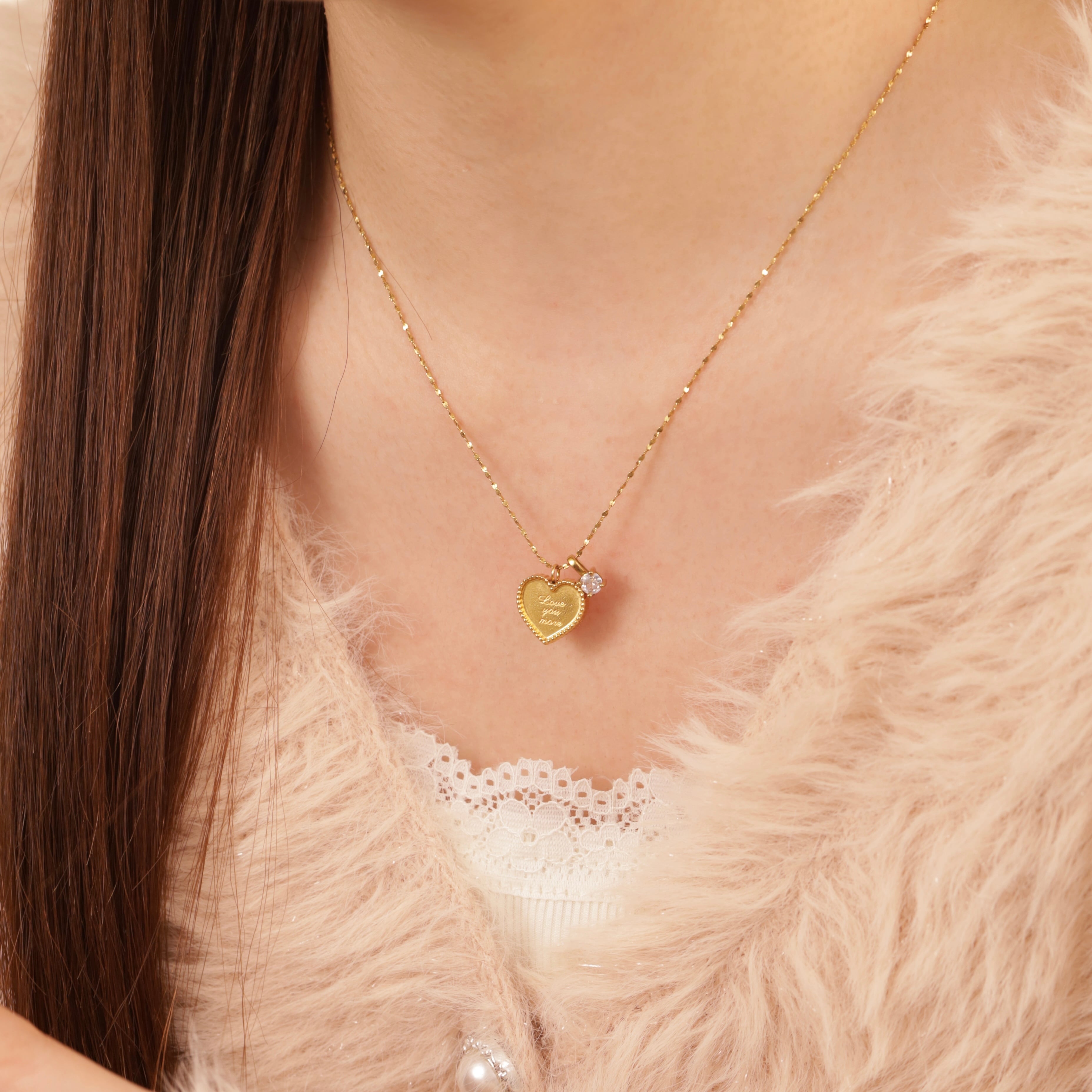 316L heart tag necklace （zirconia stone ver.） | apire