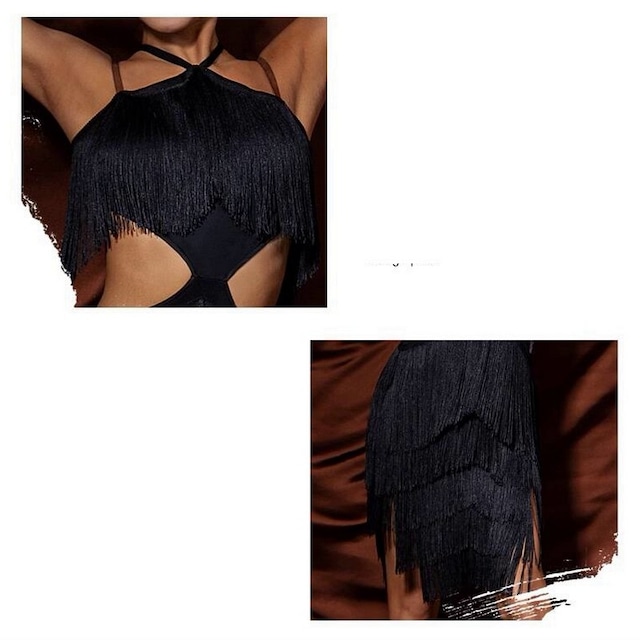 ティアード フリンジデザイン ホルターネック ラテンドレス ds0569