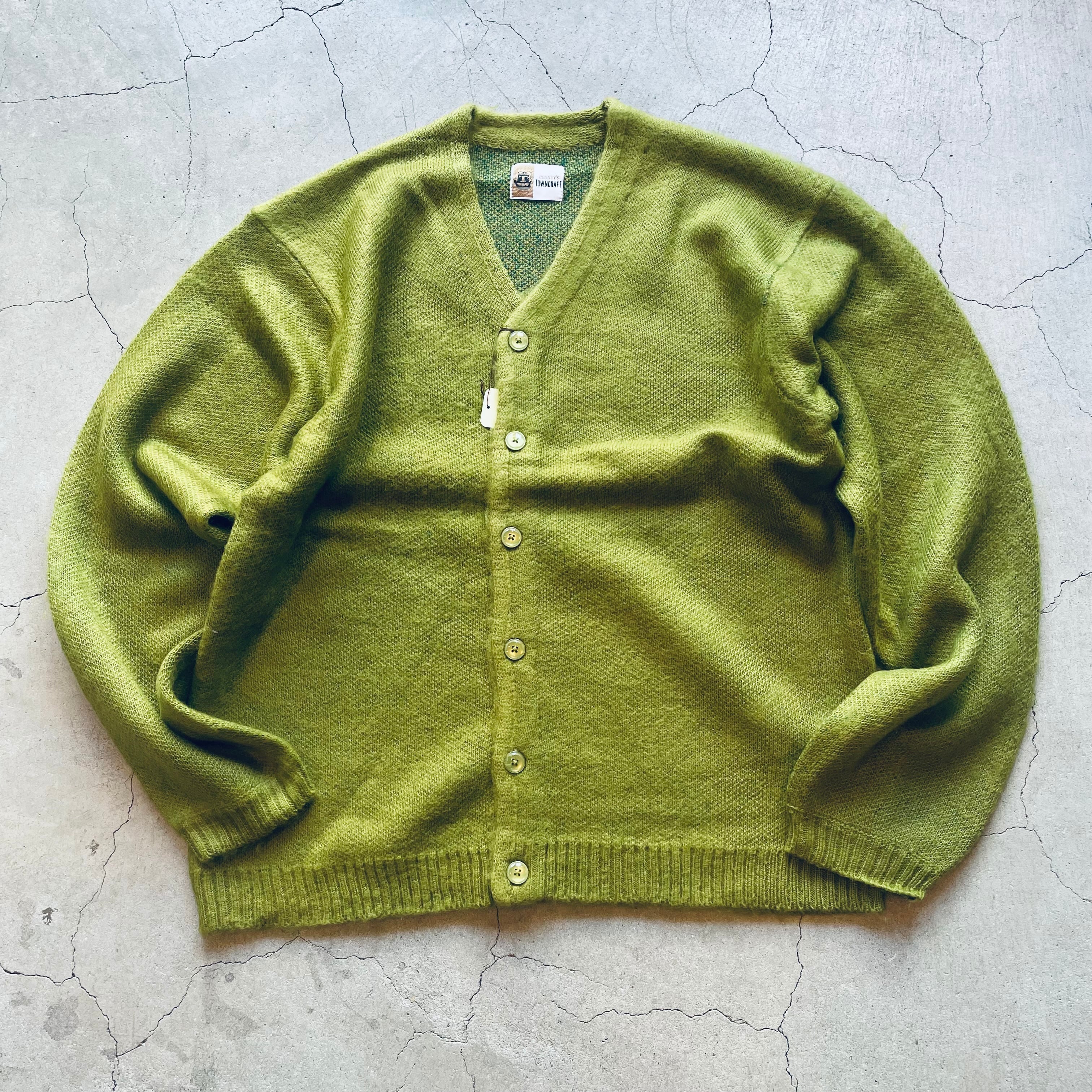 TOWN CRAFT Shaggy Knit cardigan col GREEN モヘアカーディガン 