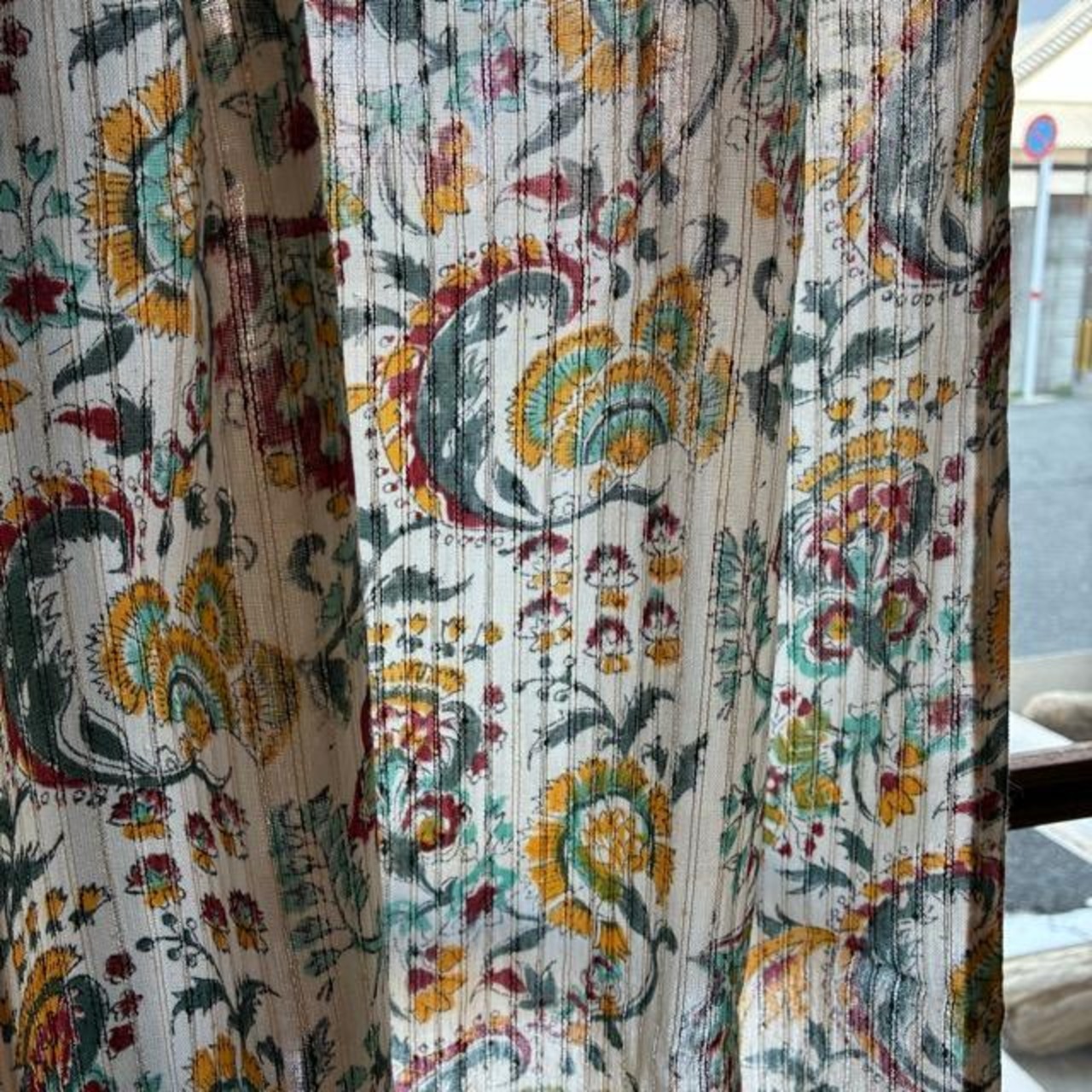 India Rapid Print Lurex Curtain, White, 100x180cm, Room Divider, Noren, Block Print, Lace Curtain