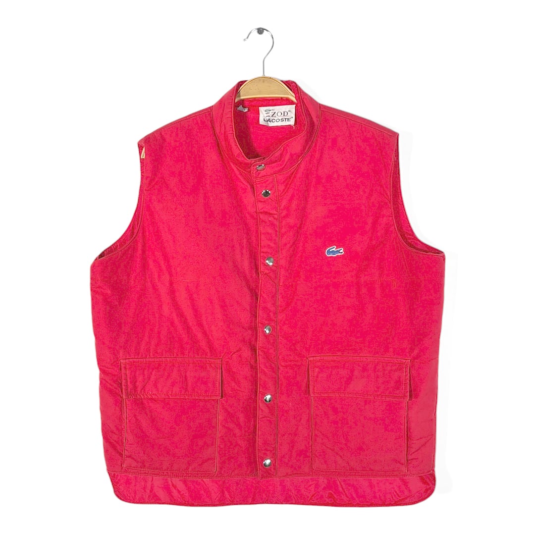 80s ラコステ ヴィンテージ 中綿ベスト コットンクロス レッド IZOD LACOSTE サイズL 古着 CJ0118