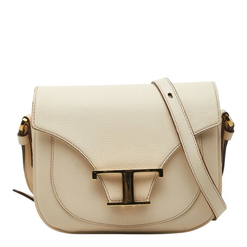 トッズ Tタイムレス 斜め掛け ショルダーバッグ ホワイト ゴールド レザー レディース TOD’S 【中古】