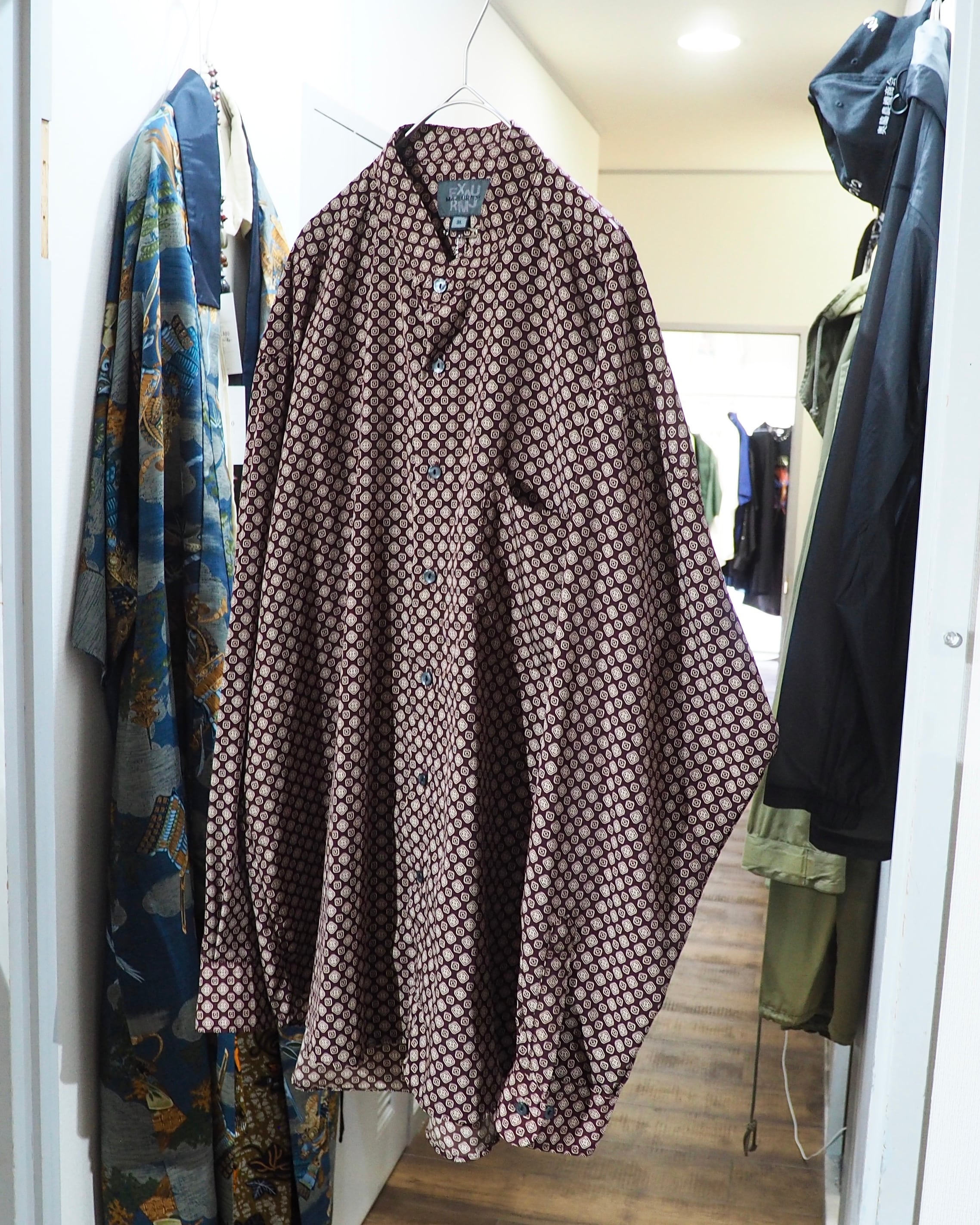 1990s Geometric Dot pattern vintage Drape loose Stand collar Shirt
