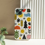 受注生産 iPhoneケース 太陽と花の白背景フォーク柄｜民芸柄 FMSY019A