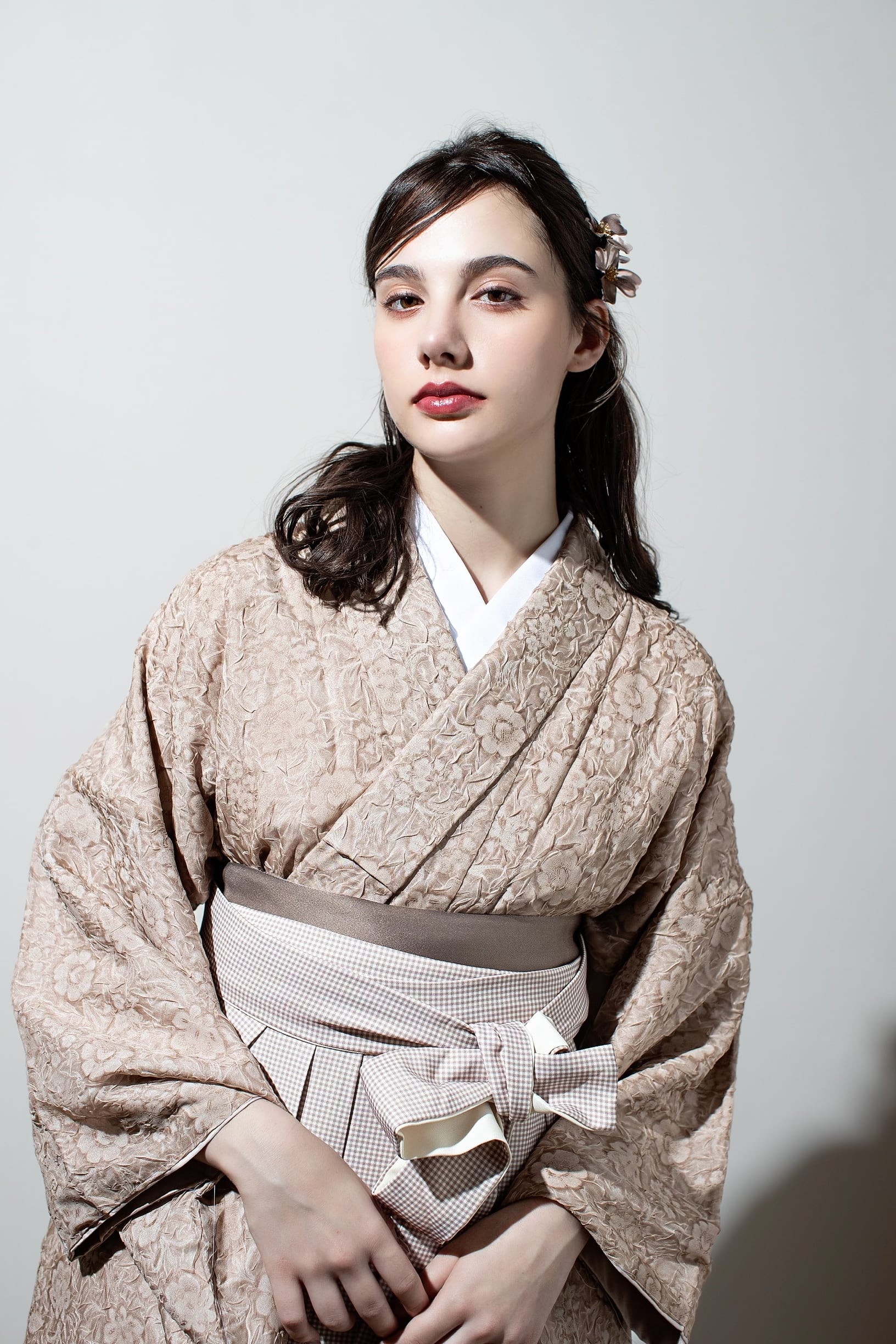 Kimono Sienne 卒業式袴3点セット シフォン素材二尺袖 チェック柄 袴 二尺袖着物 袴 卒業式 | Kimono Sienne