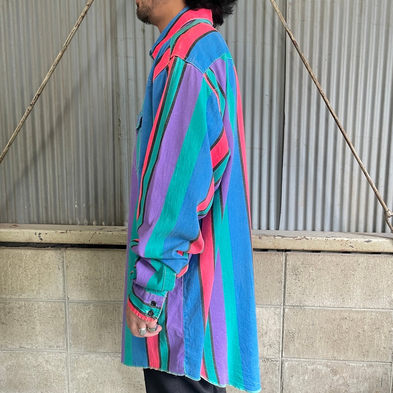 90年代 Wrangler ラングラー 長袖 マルチストライプシャツ ウエスタン