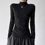 Winter Long Sleeve T-Shirt, Sparkly Mock Neck Slim Fit Top (ME295)