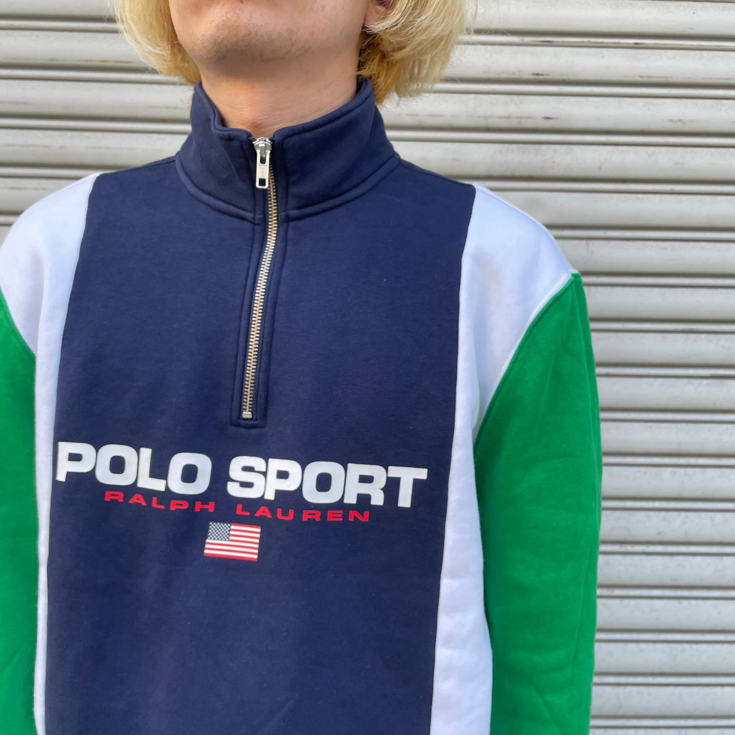 送料無料』POLO SPORT 切替ハーフジップスウェット 星条旗 M ラルフ