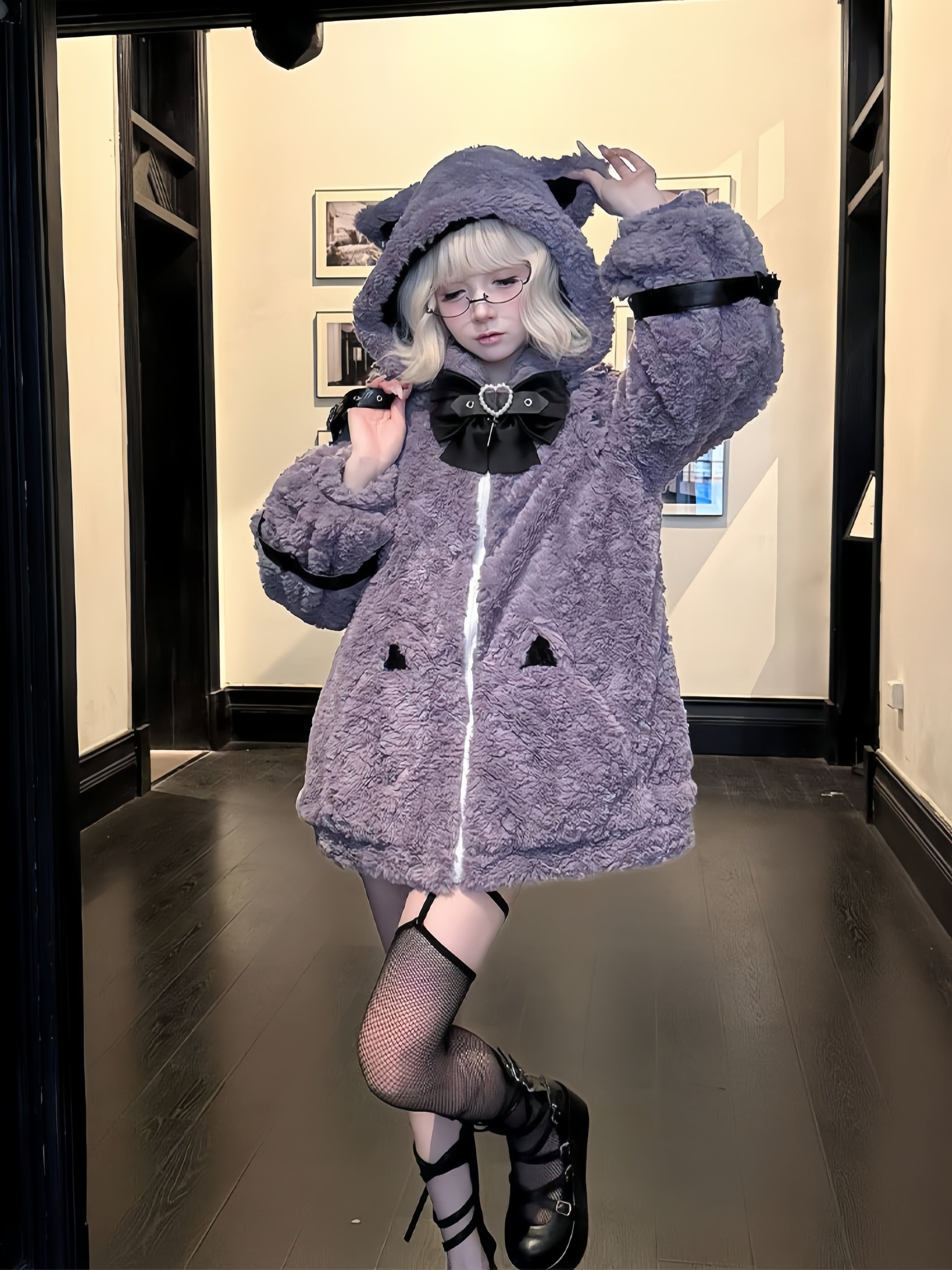 地雷系 猫耳もこもこブルゾンパーカー ファーパーカー フリース サブカル 量産 Myurina 猫耳もこもこファーブルゾン 地雷系アウター フリースパーカー