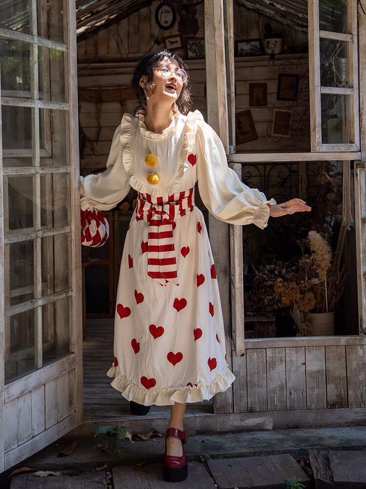 ワンピース 赤 ハート 古着 白 ブラウス ゆったり 原宿 ワンピース