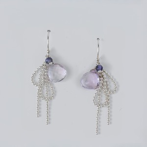 Silver925 ピンクアメジストのmini Ribbonピアス［1092_PK］