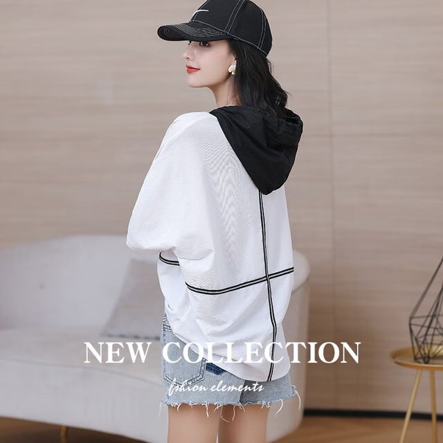 夏新作トップス パーカー 半袖 パーカー 薄手 プルオーバー レディース プルオーバー パーカー プルオーバー 半袖 バイカラー トップス オーバーサイズ パーカー ゆったり 体型カバー 大人カジュアル スポーティー スポーティーファッション ホワイト ブラック P6813