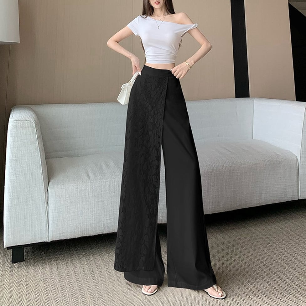 half lace layered pants / l0577
