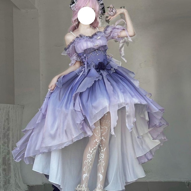 コンカフェキャスト衣装 ロングドレス トレーン付き プリンセスドレス ウエディング イベント衣装