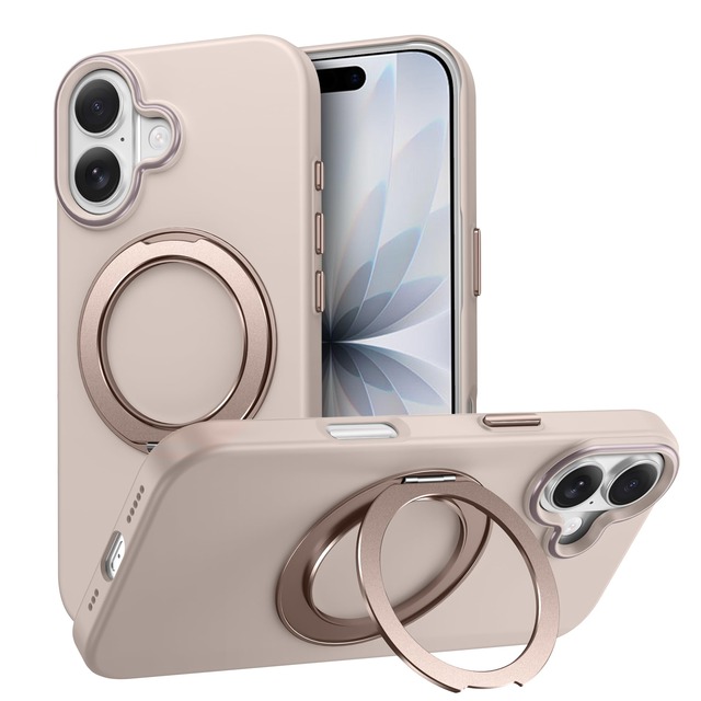 CMYFPOFL 対応 iPhone 16 用の ケース マグネット内蔵 360° 回転リング ブラウン
