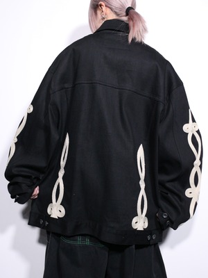 "AKOO" XXXL rope design black denim jacket