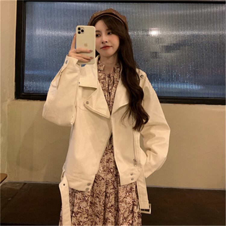 韓国ファッションスーツカラー bfスタイル ハンサム puレザー ジャケットショートコートsweet系